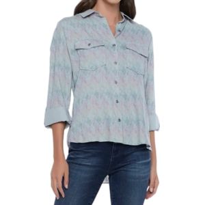 BILLY T Pastel Blue Multicolor Burst V neck Artsy Shirt‎ S